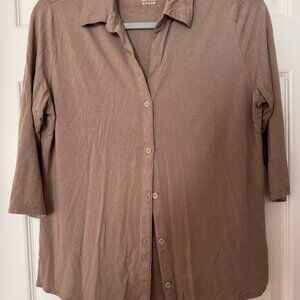Majestic Filatures Viscose Button - Down Shirt (Size 2) - Taupe/Brown